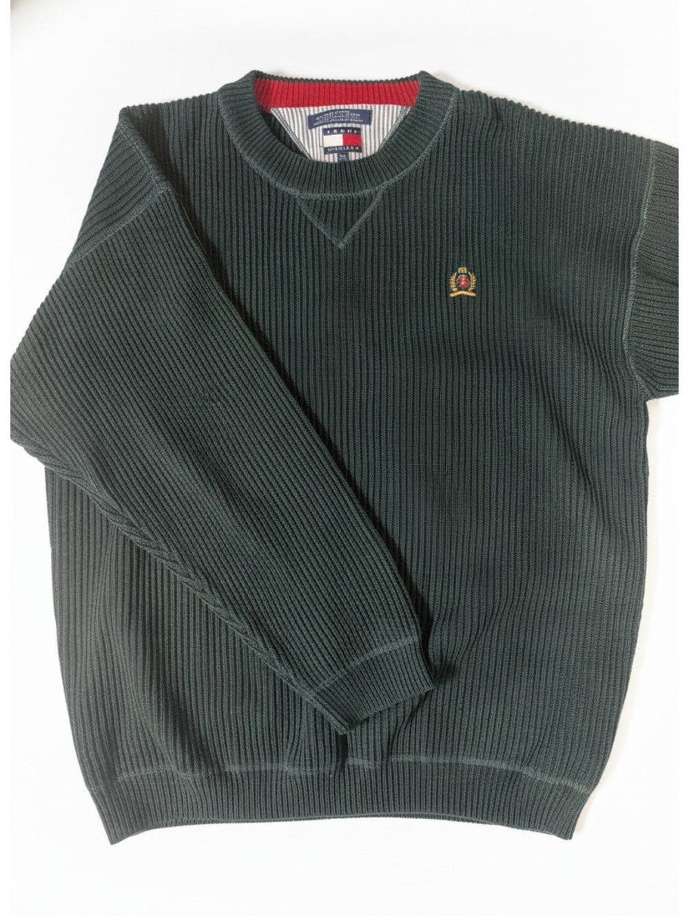 Vintage 90s Tommy Hilfiger Dark Green Ribbed Sweater XL